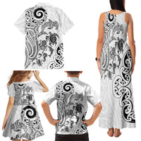 New Zealand Sea Animals with Maori Tribal Tattoo Family Matching Tank Maxi Dress and Hawaiian Shirt White Color