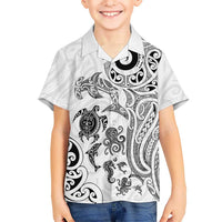 New Zealand Sea Animals with Maori Tribal Tattoo Kid Hawaiian Shirt White Color LT03 Kid White - Polynesian Pride
