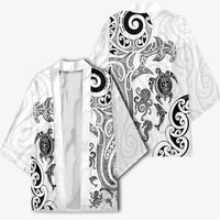 New Zealand Sea Animals with Maori Tribal Tattoo Kimono White Color LT03 - Polynesian Pride
