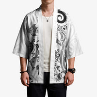 New Zealand Sea Animals with Maori Tribal Tattoo Kimono White Color LT03 - Polynesian Pride