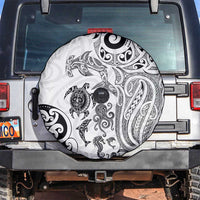New Zealand Sea Animals with Maori Tribal Tattoo Spare Tire Cover White Color