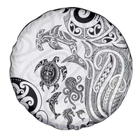 New Zealand Sea Animals with Maori Tribal Tattoo Spare Tire Cover White Color