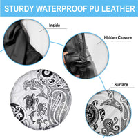 New Zealand Sea Animals with Maori Tribal Tattoo Spare Tire Cover White Color