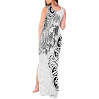 New Zealand Sea Animals with Maori Tribal Tattoo Tank Maxi Dress White Color