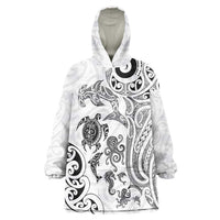 New Zealand Sea Animals with Maori Tribal Tattoo Wearable Blanket Hoodie White Color