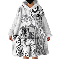 New Zealand Sea Animals with Maori Tribal Tattoo Wearable Blanket Hoodie White Color