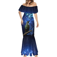 New Zealand Tui Bird Matariki Mermaid Dress Maori New Year with Galaxy Fern