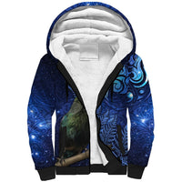 New Zealand Tui Bird Matariki Sherpa Hoodie Maori New Year with Galaxy Fern LT03 Unisex Blue - Polynesian Pride