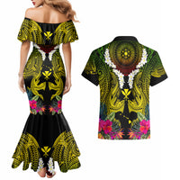 Hawaii Kanaka Maoli Couples Matching Mermaid Dress and Hawaiian Shirt Double Shark and Hibiscus Flowers LT03 - Polynesian Pride