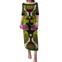 Hawaii Kanaka Maoli Puletasi Double Shark and Hibiscus Flowers LT03 Long Dress Black - Polynesian Pride