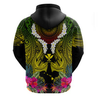 Hawaii Kanaka Maoli Zip Hoodie Double Shark and Hibiscus Flowers
