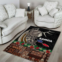 Samoa Siapo Polynesian Art Area Rug Tropical Flowers and Tatau Pattern Brown