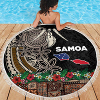 Samoa Siapo Polynesian Art Beach Blanket Tropical Flowers and Tatau Pattern Brown