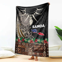 Samoa Siapo Polynesian Art Blanket Tropical Flowers and Tatau Pattern Brown