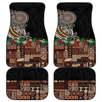 Samoa Siapo Polynesian Art Car Mats Tropical Flowers and Tatau Pattern Brown