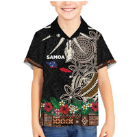 Samoa Siapo Polynesian Art Family Matching Mermaid Dress and Hawaiian Shirt Tropical Flowers and Tatau Pattern Brown