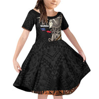 Samoa Siapo Polynesian Art Family Matching Off Shoulder Short Dress and Hawaiian Shirt Tropical Flowers and Tatau Pattern Brown