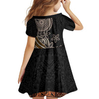 Samoa Siapo Polynesian Art Family Matching Short Sleeve Bodycon Dress and Hawaiian Shirt Tropical Flowers and Tatau Pattern Brown