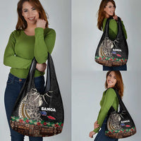 Samoa Siapo Polynesian Art Grocery Bag Tropical Flowers and Tatau Pattern Brown