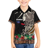 Samoa Siapo Polynesian Art Kid Hawaiian Shirt Tropical Flowers and Tatau Pattern Brown LT03 Kid Brown - Polynesian Pride