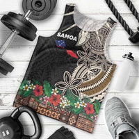 Samoa Siapo Polynesian Art Men Tank Top Tropical Flowers and Tatau Pattern Brown