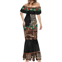 Samoa Siapo Polynesian Art Mermaid Dress Tropical Flowers and Tatau Pattern Brown