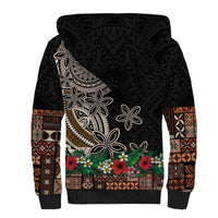 Samoa Siapo Polynesian Art Sherpa Hoodie Tropical Flowers and Tatau Pattern Brown