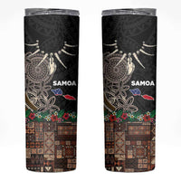 Samoa Siapo Polynesian Art Skinny Tumbler Tropical Flowers and Tatau Pattern Brown
