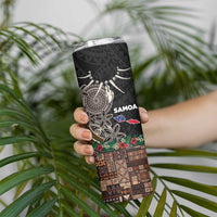 Samoa Siapo Polynesian Art Skinny Tumbler Tropical Flowers and Tatau Pattern Brown