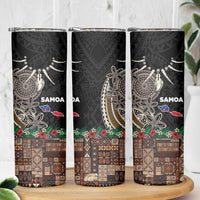 Samoa Siapo Polynesian Art Skinny Tumbler Tropical Flowers and Tatau Pattern Brown