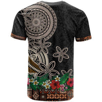 Samoa Siapo Polynesian Art T Shirt Tropical Flowers and Tatau Pattern Brown