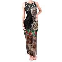 Samoa Siapo Polynesian Art Tank Maxi Dress Tropical Flowers and Tatau Pattern Brown