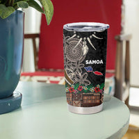 Samoa Siapo Polynesian Art Tumbler Cup Tropical Flowers and Tatau Pattern Brown