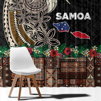 Samoa Siapo Polynesian Art Window Curtain Tropical Flowers and Tatau Pattern Brown
