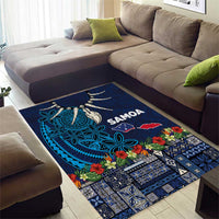 Samoa Siapo Polynesian Art Area Rug Tropical Flowers and Tatau Pattern Navy