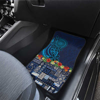 Samoa Siapo Polynesian Art Car Mats Tropical Flowers and Tatau Pattern Navy