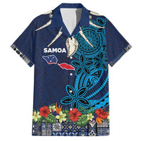 Samoa Siapo Polynesian Art Family Matching Summer Maxi Dress and Hawaiian Shirt Tropical Flowers and Tatau Pattern Navy