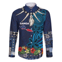Samoa Siapo Polynesian Art Family Matching Summer Maxi Dress and Hawaiian Shirt Tropical Flowers and Tatau Pattern Navy