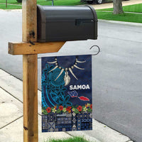 Samoa Siapo Polynesian Art Garden Flag Tropical Flowers and Tatau Pattern Navy