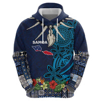 Samoa Siapo Polynesian Art Hoodie Tropical Flowers and Tatau Pattern Navy
