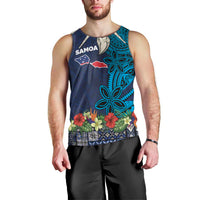 Samoa Siapo Polynesian Art Men Tank Top Tropical Flowers and Tatau Pattern Navy