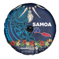 Samoa Siapo Polynesian Art Spare Tire Cover Tropical Flowers and Tatau Pattern Navy