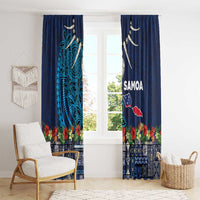 Samoa Siapo Polynesian Art Window Curtain Tropical Flowers and Tatau Pattern Navy