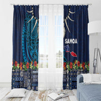 Samoa Siapo Polynesian Art Window Curtain Tropical Flowers and Tatau Pattern Navy