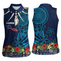Samoa Siapo Polynesian Art Women Sleeveless Polo Shirt Tropical Flowers and Tatau Pattern Navy LT03 - Polynesian Pride