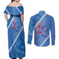 Samoa Independence Day Couples Matching Off Shoulder Maxi Dress and Long Sleeve Button Shirt Anniversary 63th-Siapo Art