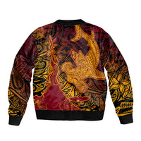 Hawaiian Volcano and Shark Bomber Jacket Polynesian and Hibiscus Pattern Lava Color