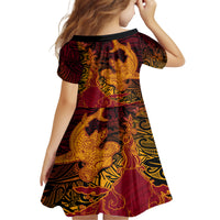 Hawaiian Volcano and Shark Family Matching Off Shoulder Maxi Dress and Hawaiian Shirt Polynesian and Hibiscus Pattern Lava Color