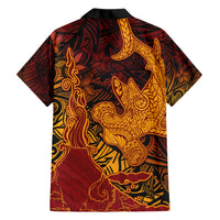 Hawaiian Volcano and Shark Hawaiian Shirt Polynesian and Hibiscus Pattern Lava Color LT03 - Polynesian Pride