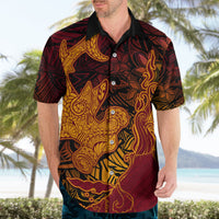 Hawaiian Volcano and Shark Hawaiian Shirt Polynesian and Hibiscus Pattern Lava Color LT03 - Polynesian Pride